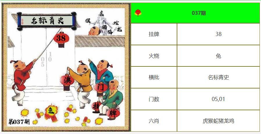 037期另版澳门挂牌[图]